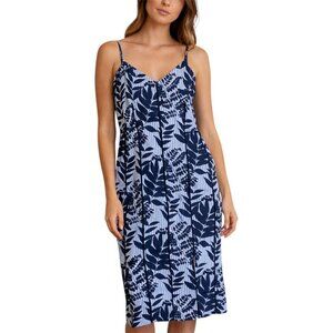 Banana Republic Blue Leaf Print Cotton Midi Dress Strappy Summer Sundress Size 1